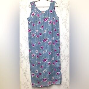 Vintage R & K Floral Checkered Sleeveless Dress 14 Petite Cottagecore 90’s